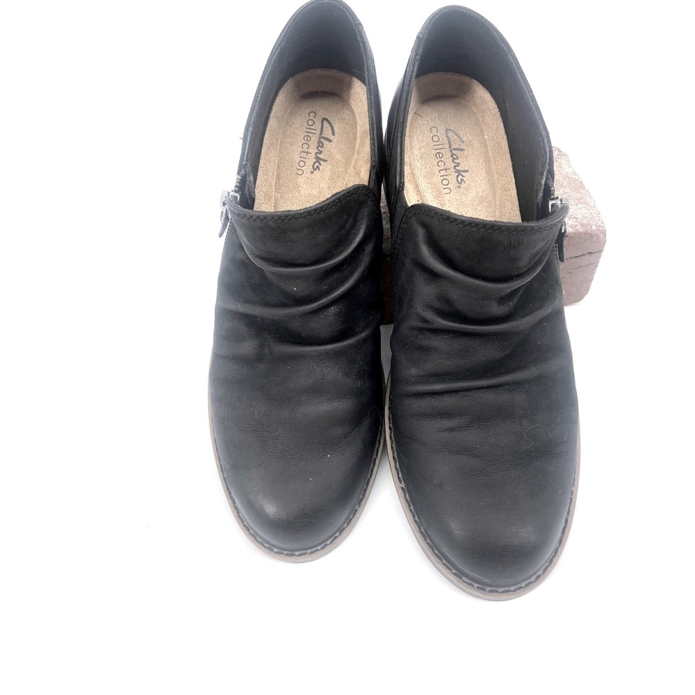 Clarks‎ Collection Black Leather Side Zip Ankle Boots 261741544070 Size  9.5